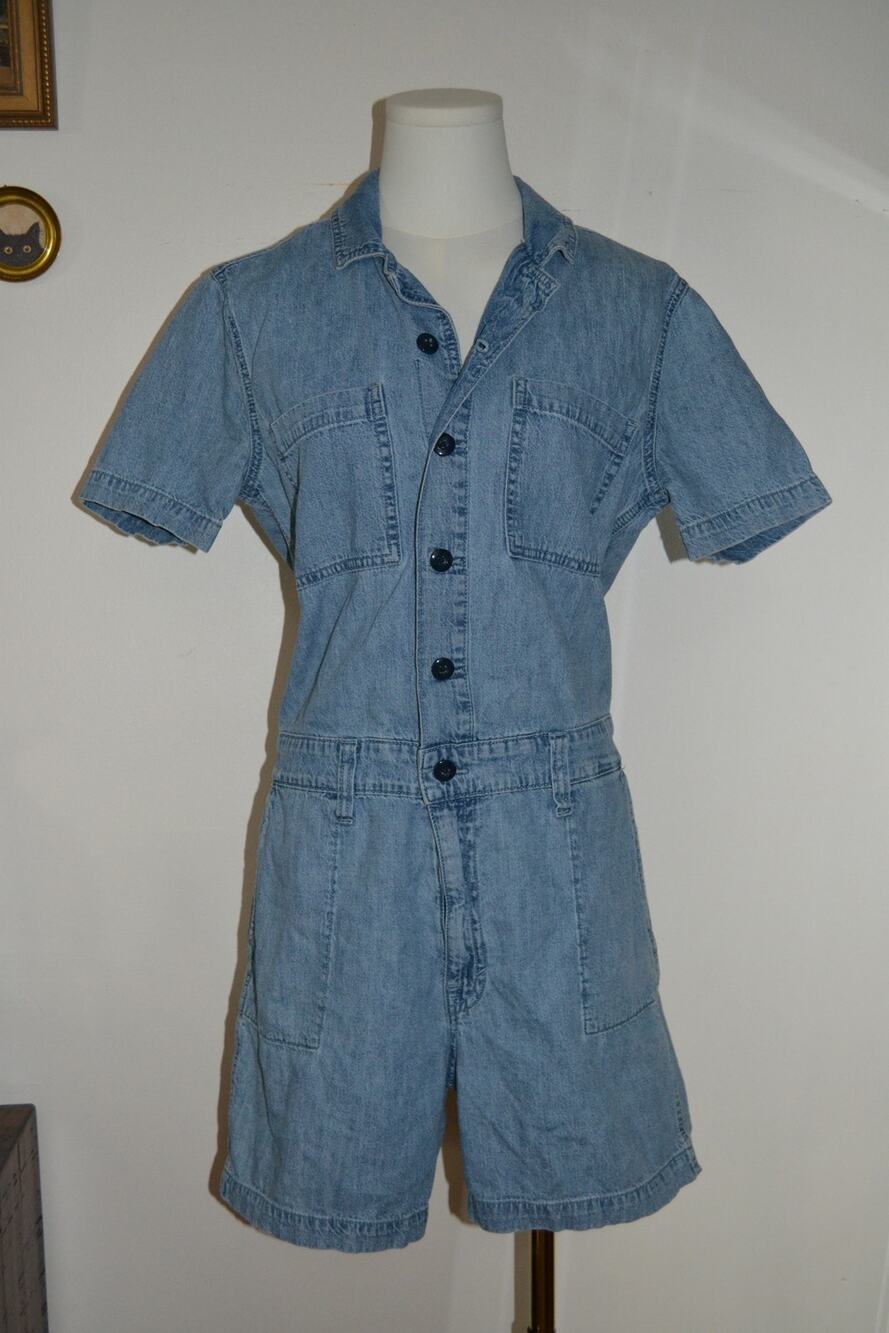 Lucky Brand Vintage Inspired Light Wash Denim Boiler Suit Romper Jumper Size M